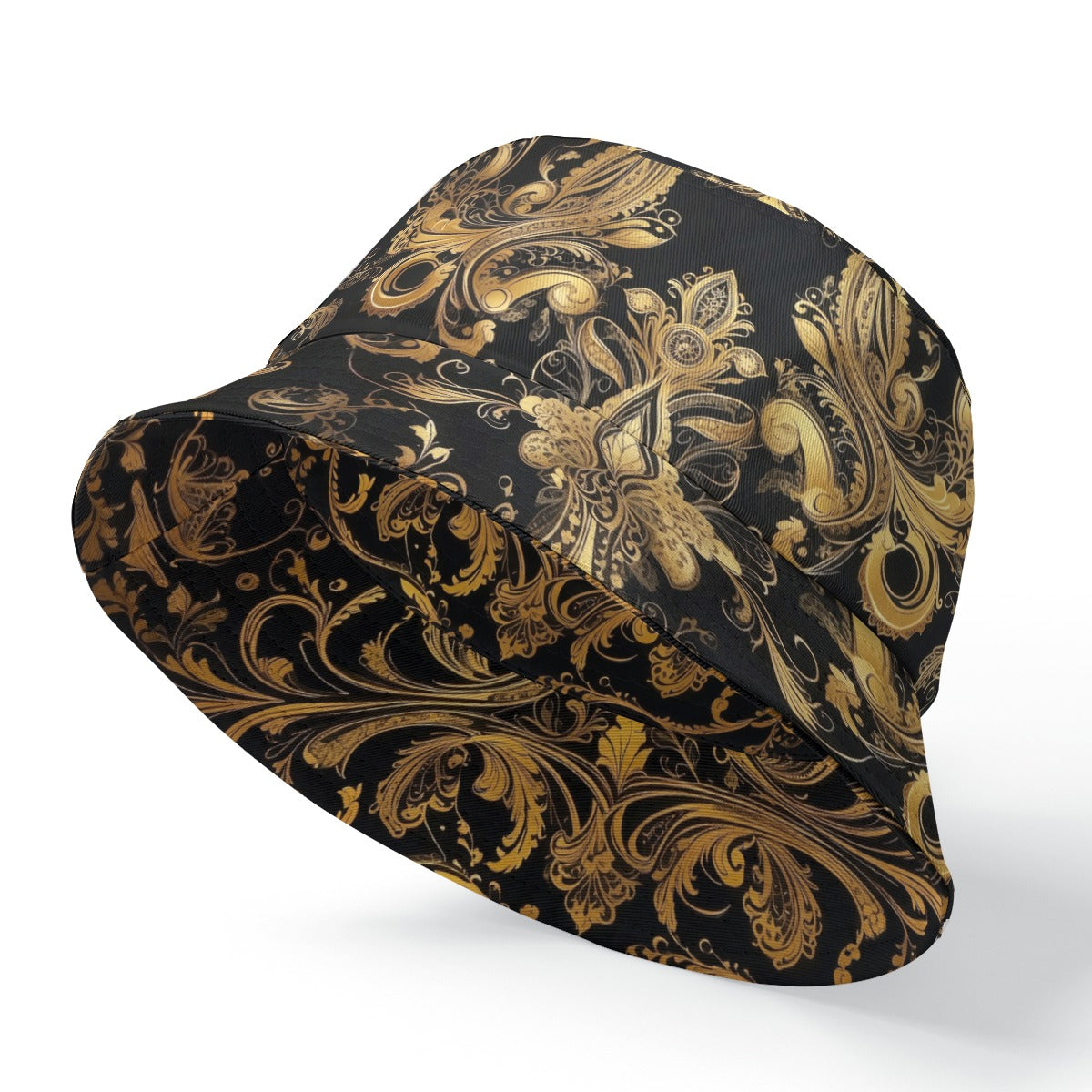 Bucket Hat, Black - Gold Baroque 01, Double-Sided