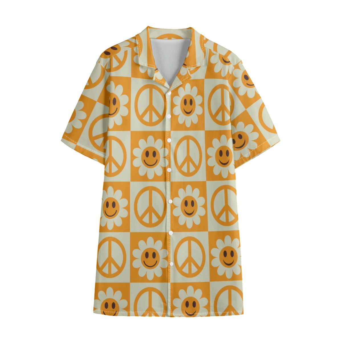 Men's Hawaiian Shirt, Cotton Poplin, Peace & Happiness 01