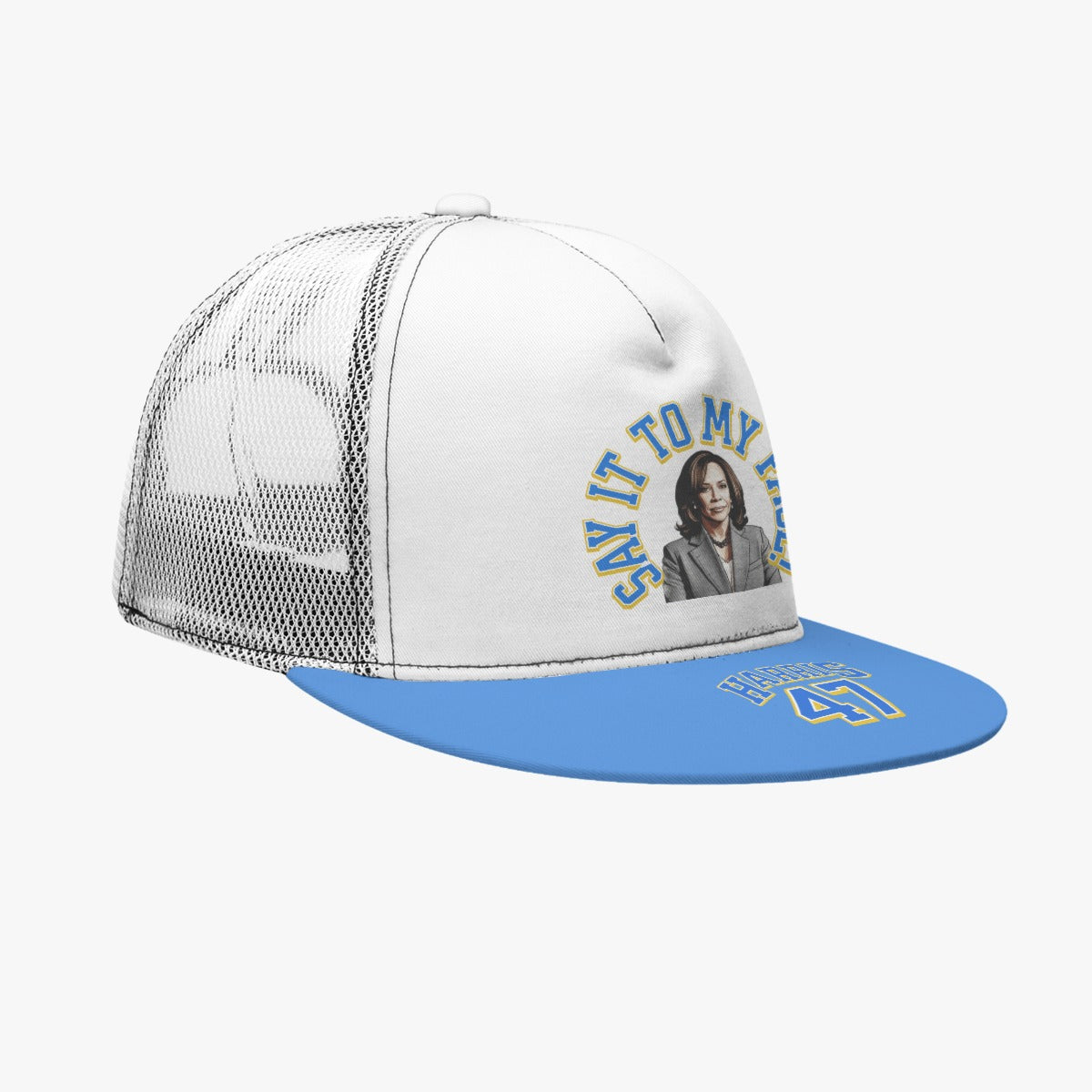 Flat-brimmed Mesh Cap With Box, Say It To My Face, Pale Blue