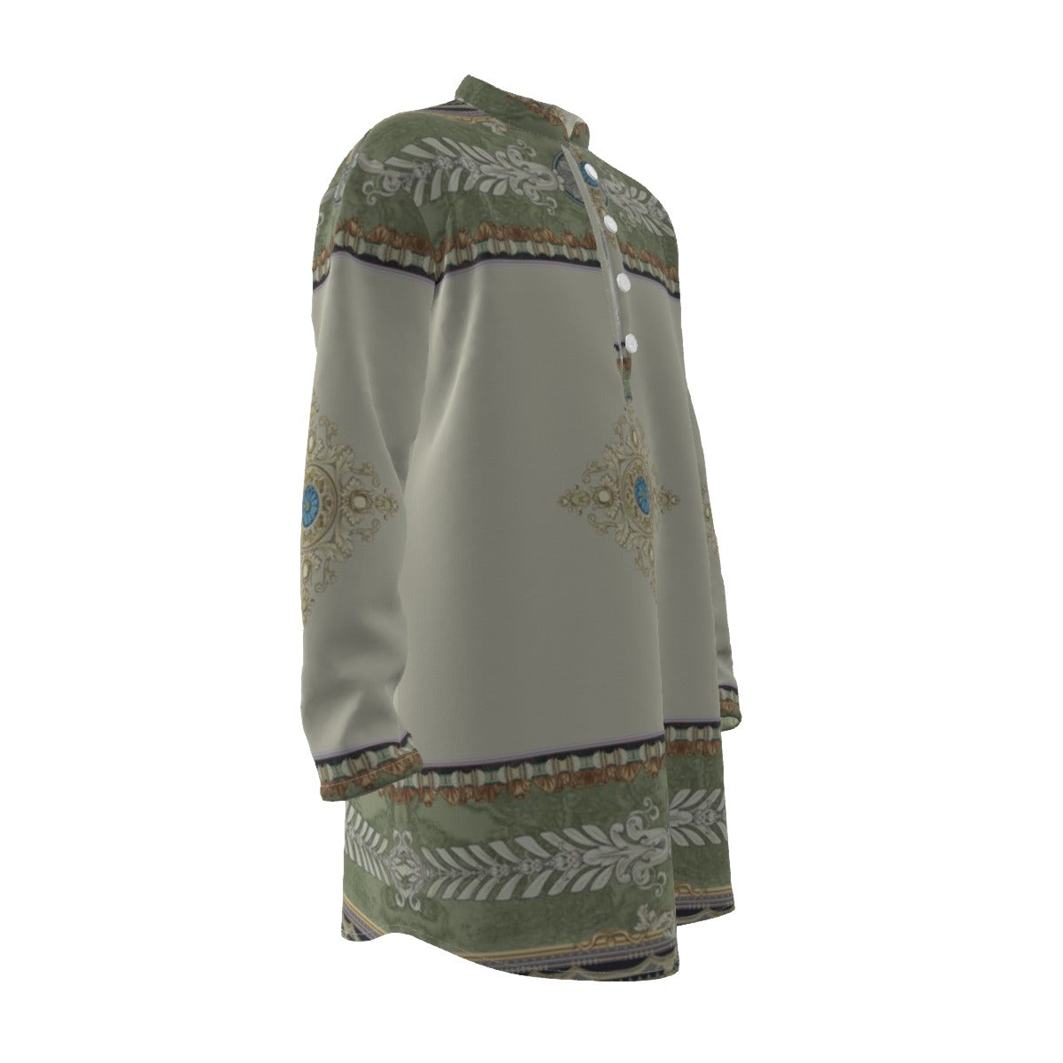 Men's Stand-up Collar Long Shirt, The Emperor's New Kurta - Green Border