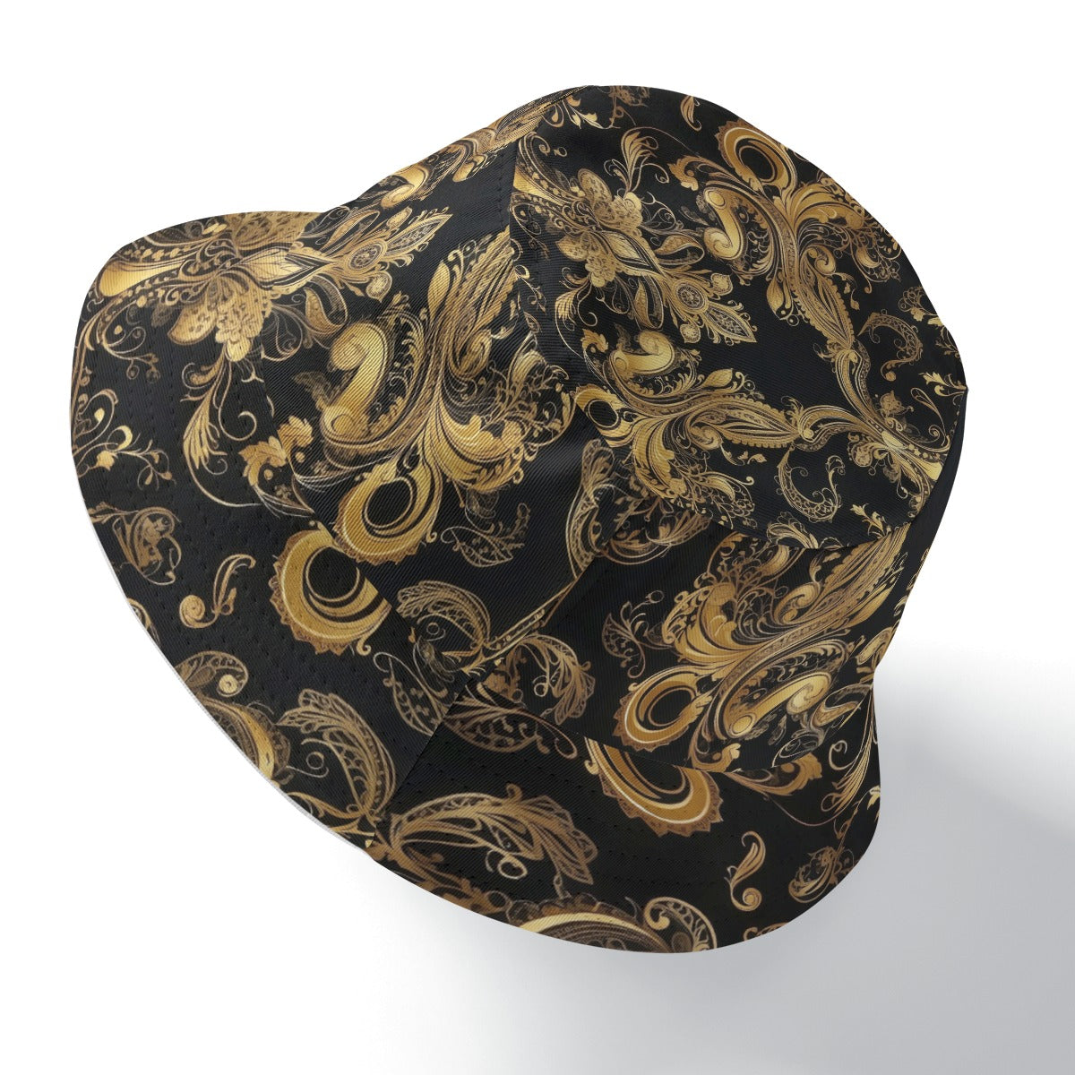 Bucket Hat, Black - Gold Baroque 01, Double-Sided