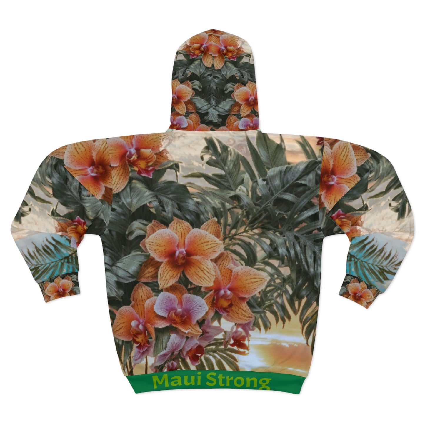 Unisex Zip-up Hoodie, Hawaiian Print, Floral 01