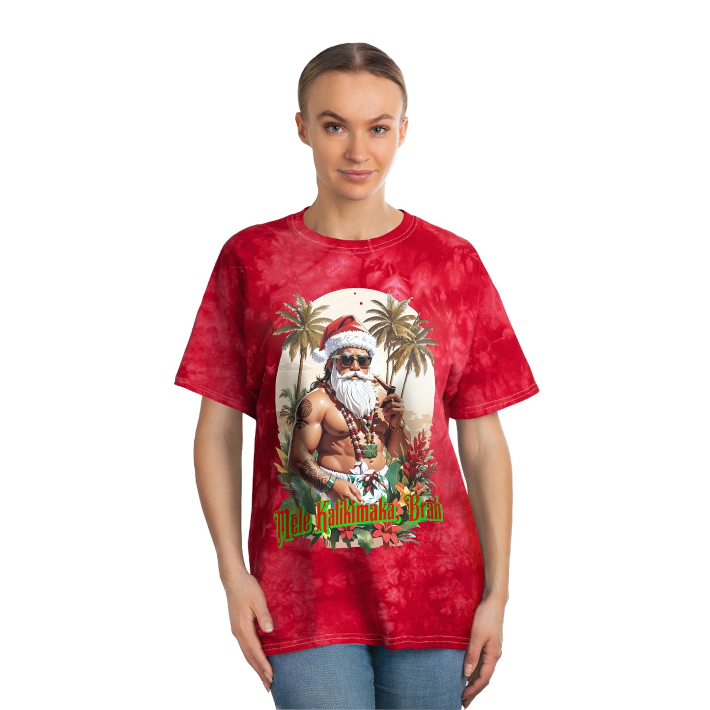 Men's Tie-Dye Tee, Crystal Red, Mele Kalikimaka 01, Christmas in Hawaii