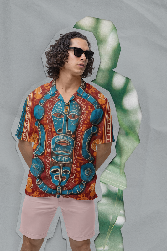 Men's Hawaiian Shirt, West African Tiki01