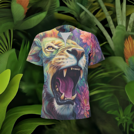 Men's African Dashiki Shirt, King of Beasts - Floral Jungle