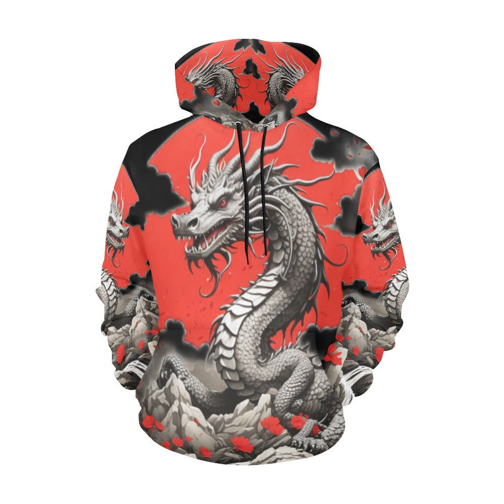 Chinese New Year 2024, Year of the Dragon, AOP, Hoodie for Men, Red-Wht 01