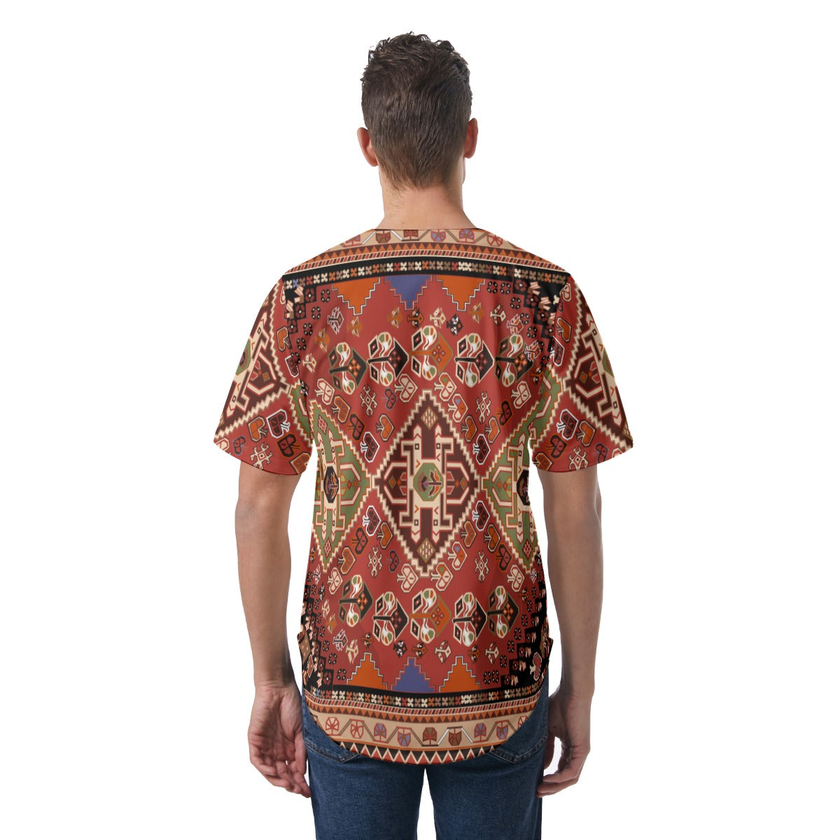 Men's Short Sleeve Baseball Jersey, Ethnic Earthtones 01