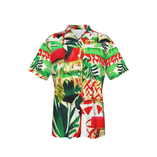 Men's Hawaiian Shirt With Pocket, Geometric Abstract 02, Grn-Red