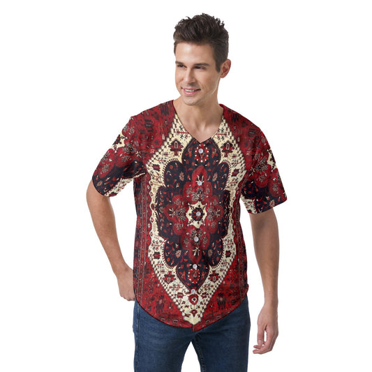 Men's Short Sleeve Baseball Jersey, Renaissance Red - Cream - Blk