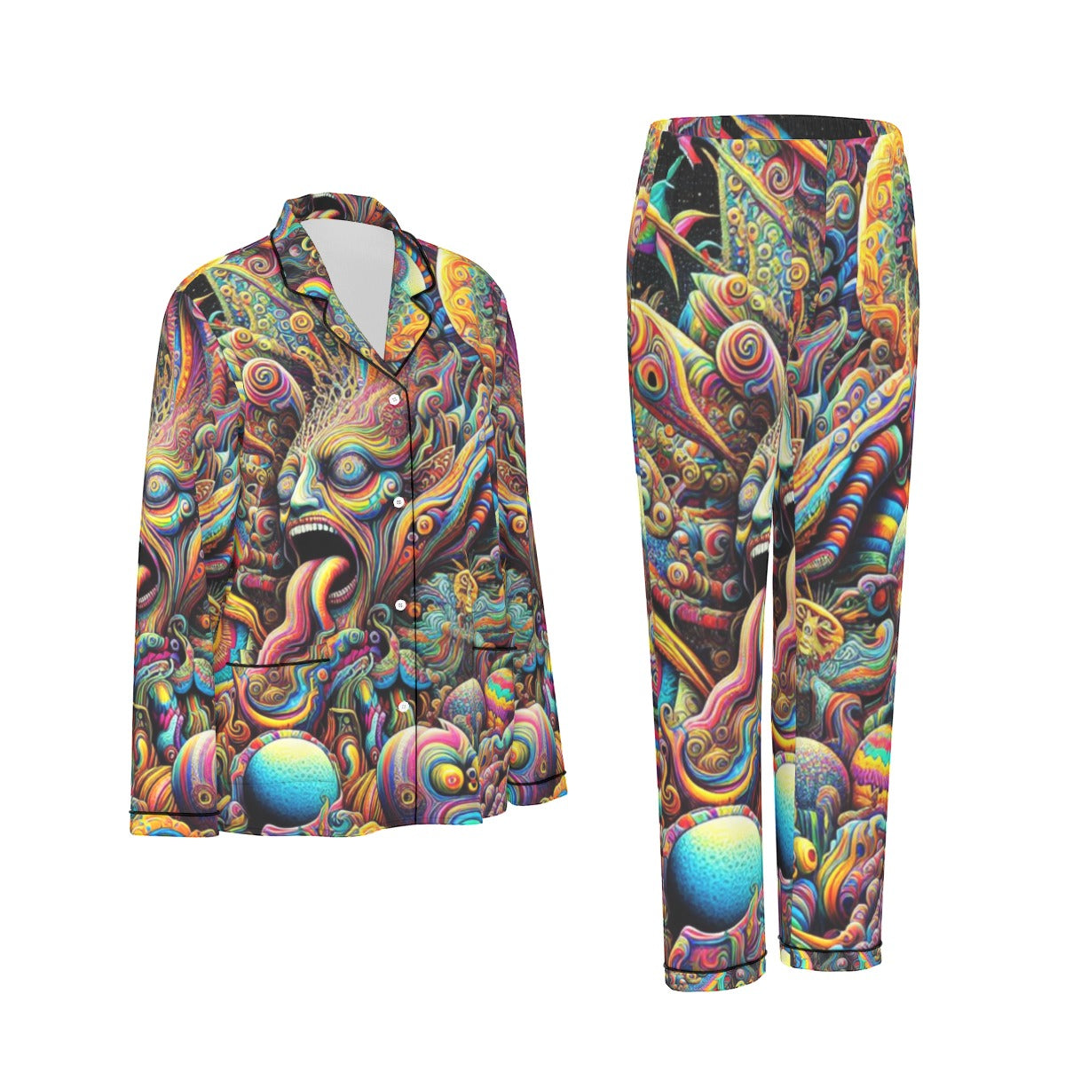 Women's Long Sleeve Pajama Set, Psychedelic PJs 01