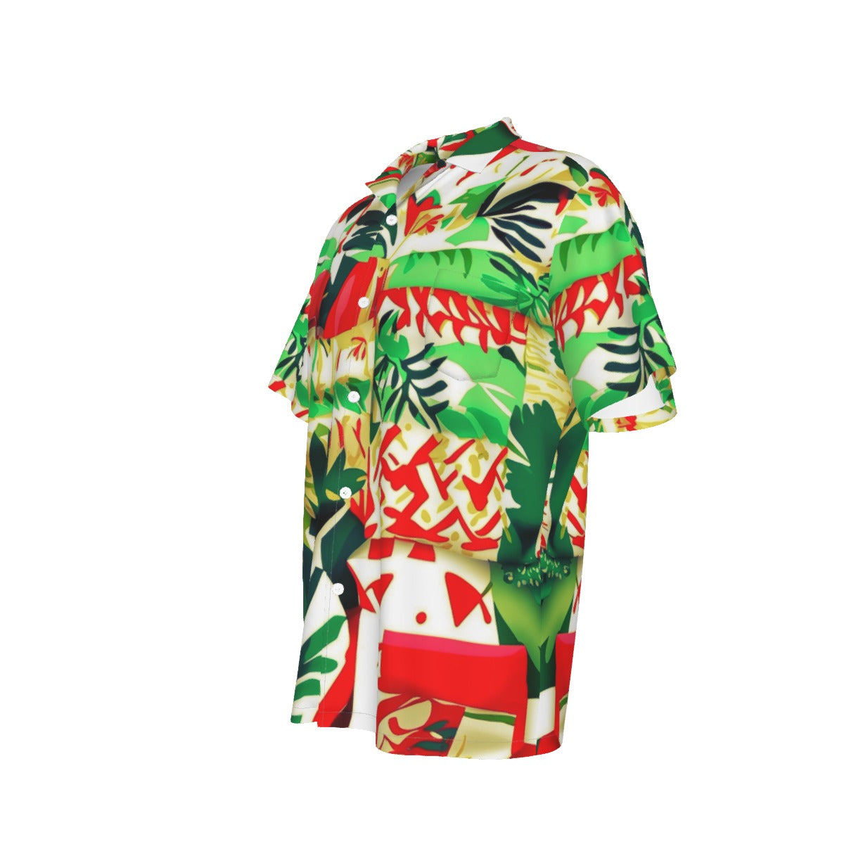 Men's Hawaiian Shirt With Pocket, Geometric Abstract 02, Grn-Red