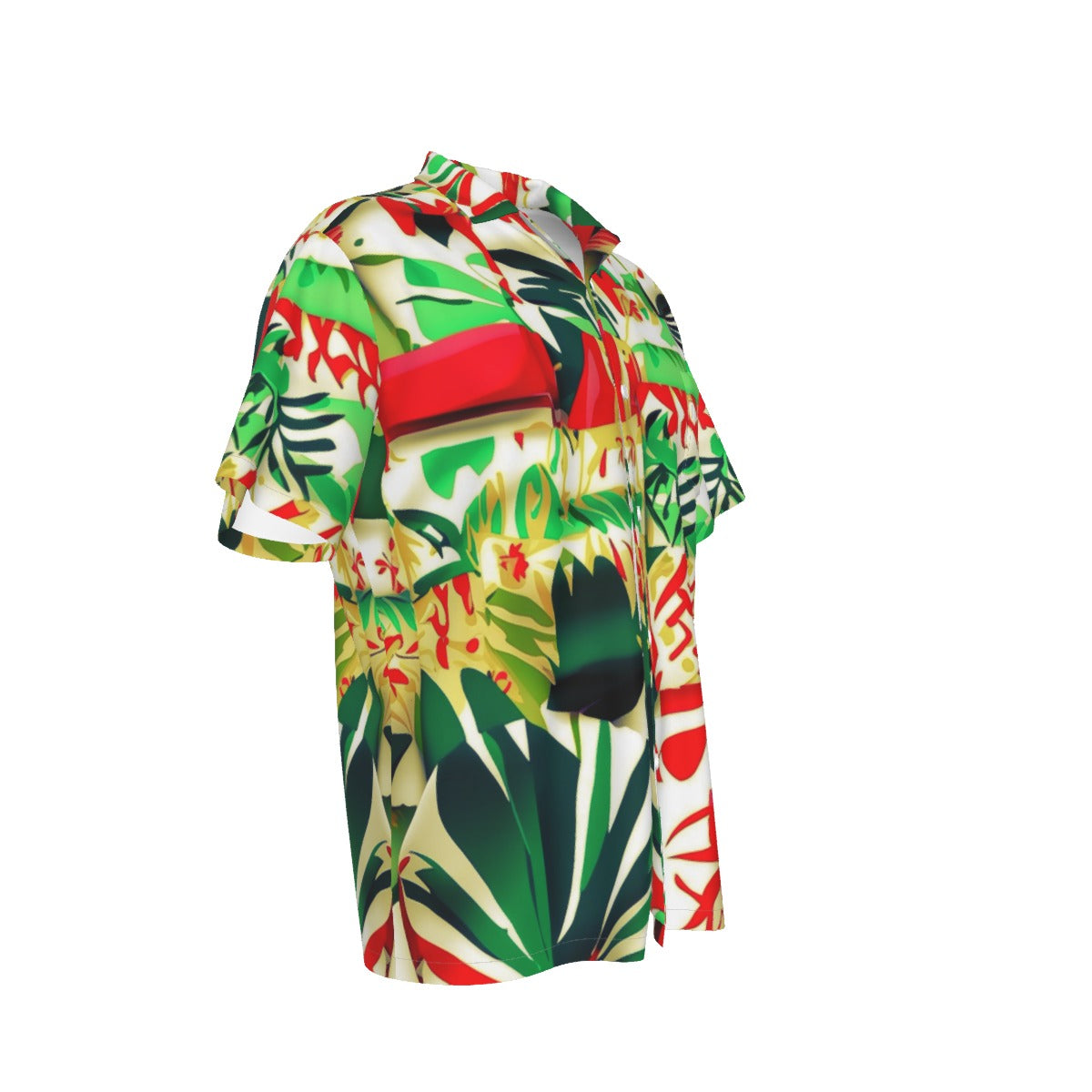 Men's Hawaiian Shirt With Pocket, Geometric Abstract 02, Grn-Red