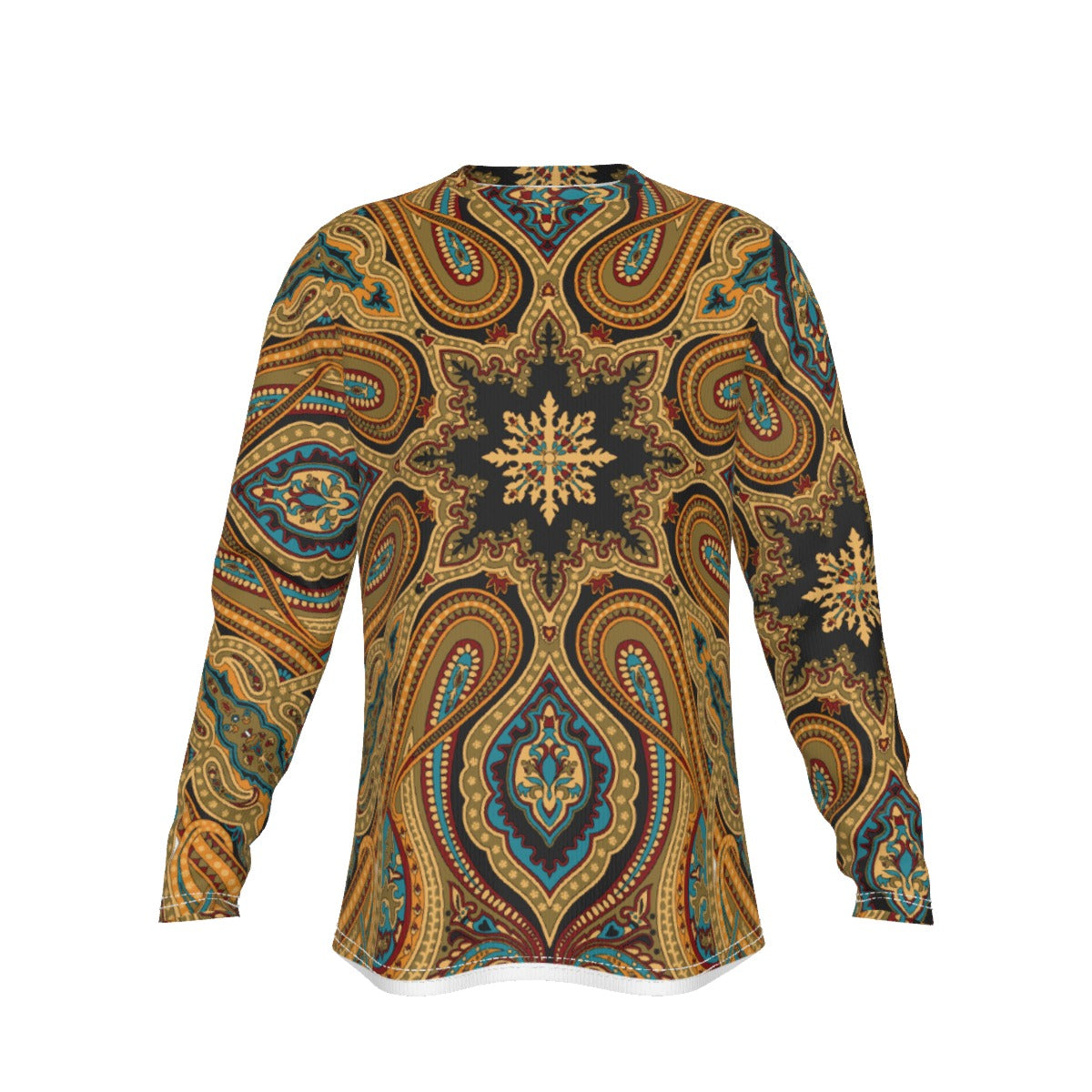 Men's Long Sleeve T-Shirt, Gold-Blue Paisleyish