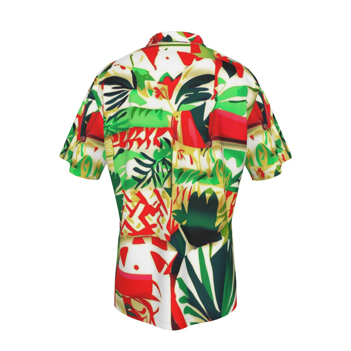 Men's Hawaiian Shirt With Pocket, Geometric Abstract 02, Grn-Red