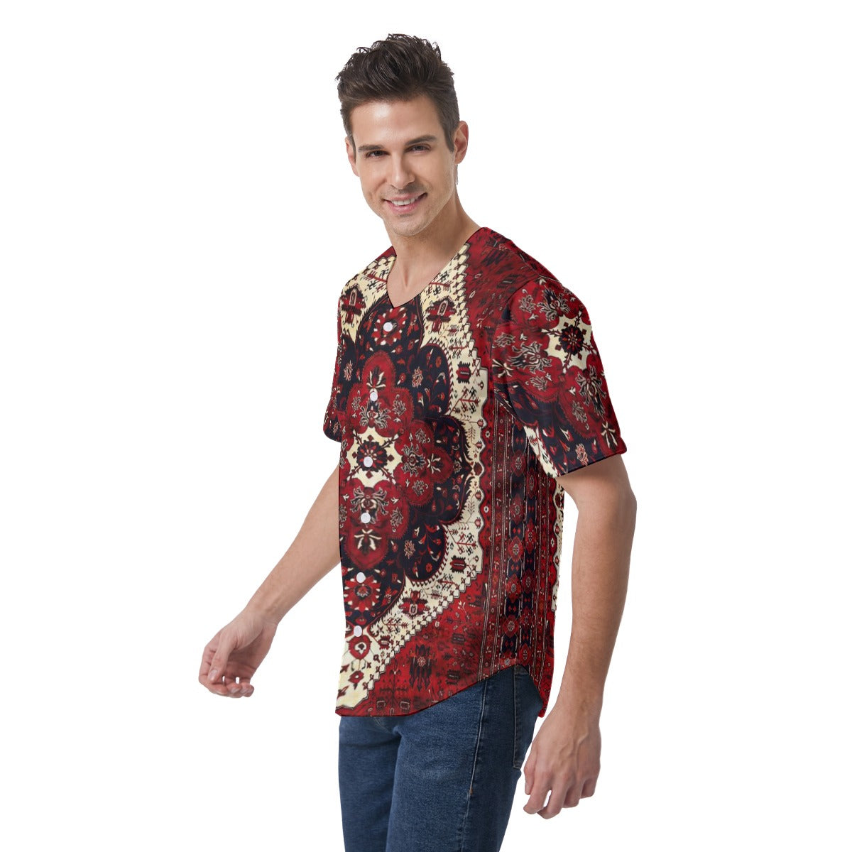 Men's Short Sleeve Baseball Jersey, Renaissance Red - Cream - Blk