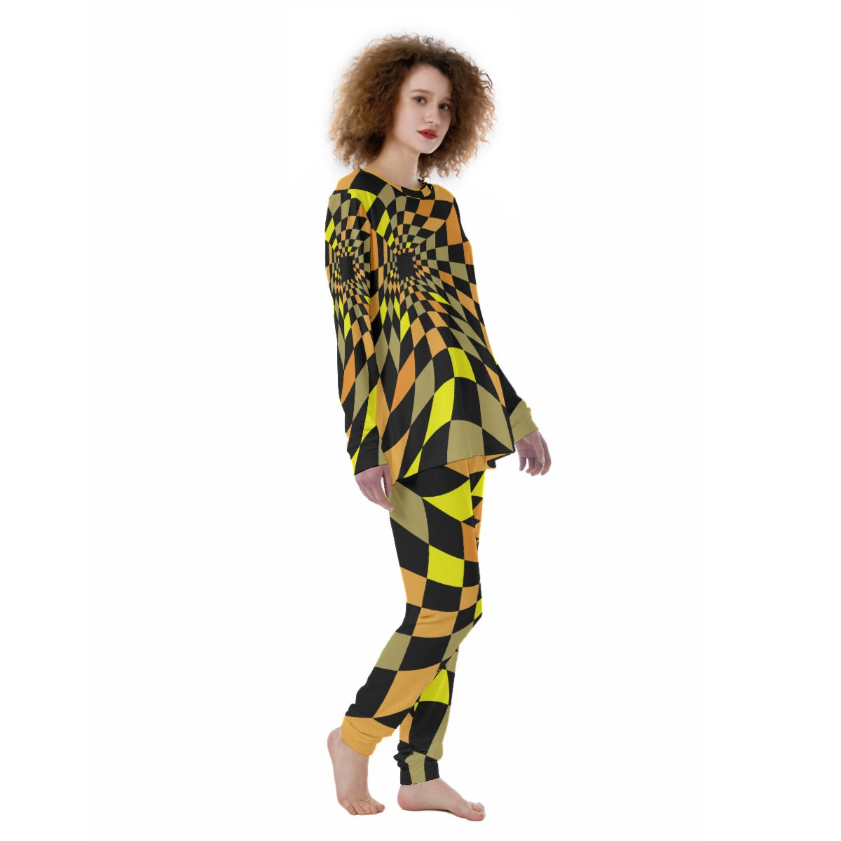 Women's Pajamas, Geometric Grn-Orn-Blk 01