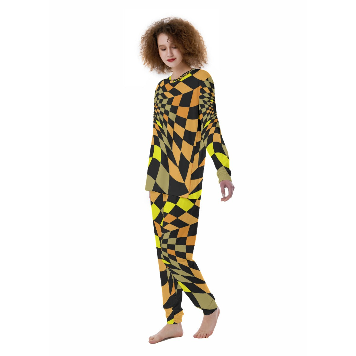 Women's Pajamas, Geometric Grn-Orn-Blk 01