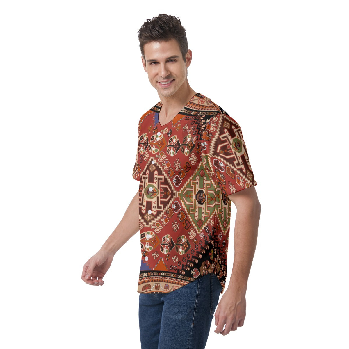 Men's Short Sleeve Baseball Jersey, Ethnic Earthtones 01