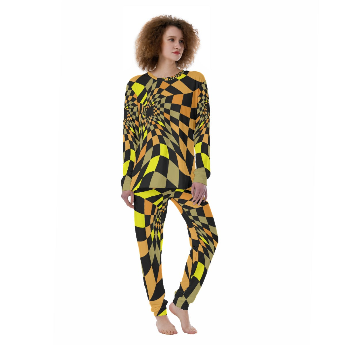 Women's Pajamas, Geometric Grn-Orn-Blk 01