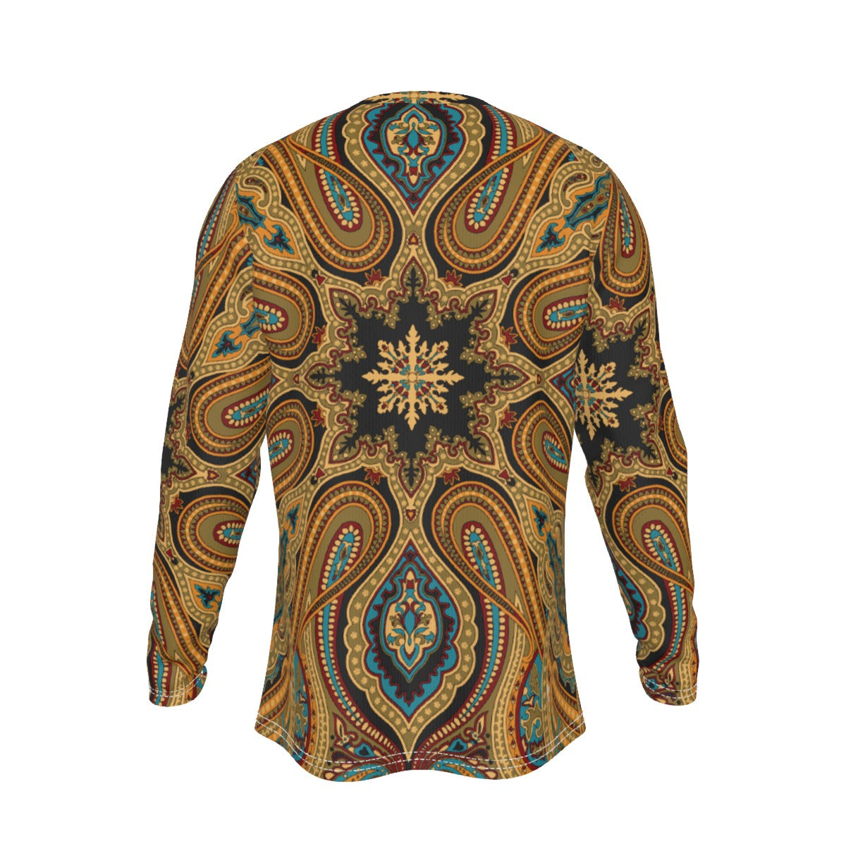 Men's Long Sleeve T-Shirt, Gold-Blue Paisleyish