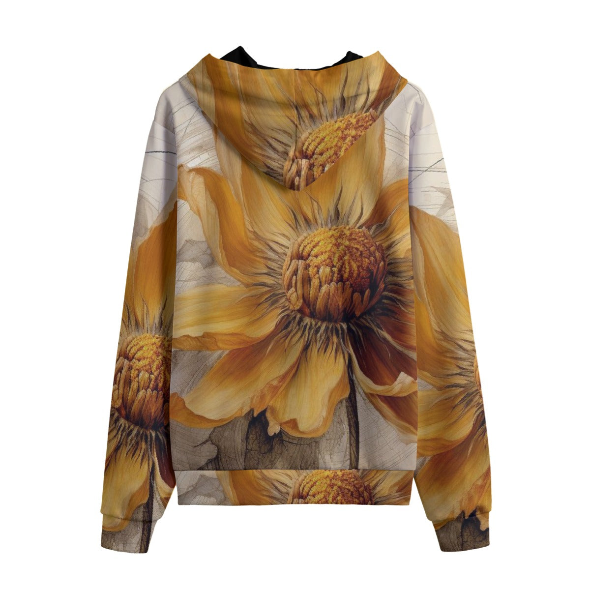 Eco-Friendly Unisex Zip Up Hoodie, Beautiful Yellow Open Petaled Flower