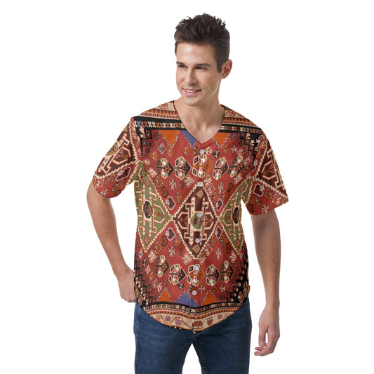 Men's Short Sleeve Baseball Jersey, Ethnic Earthtones 01