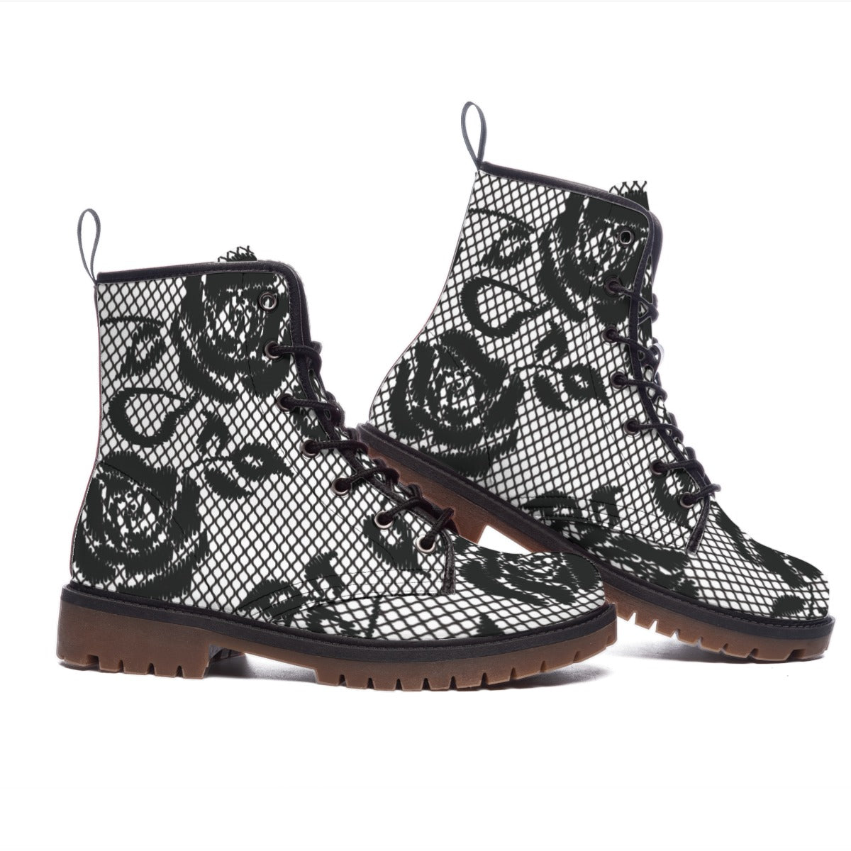 Men's Martin Short Boots, Black Floral Net 01