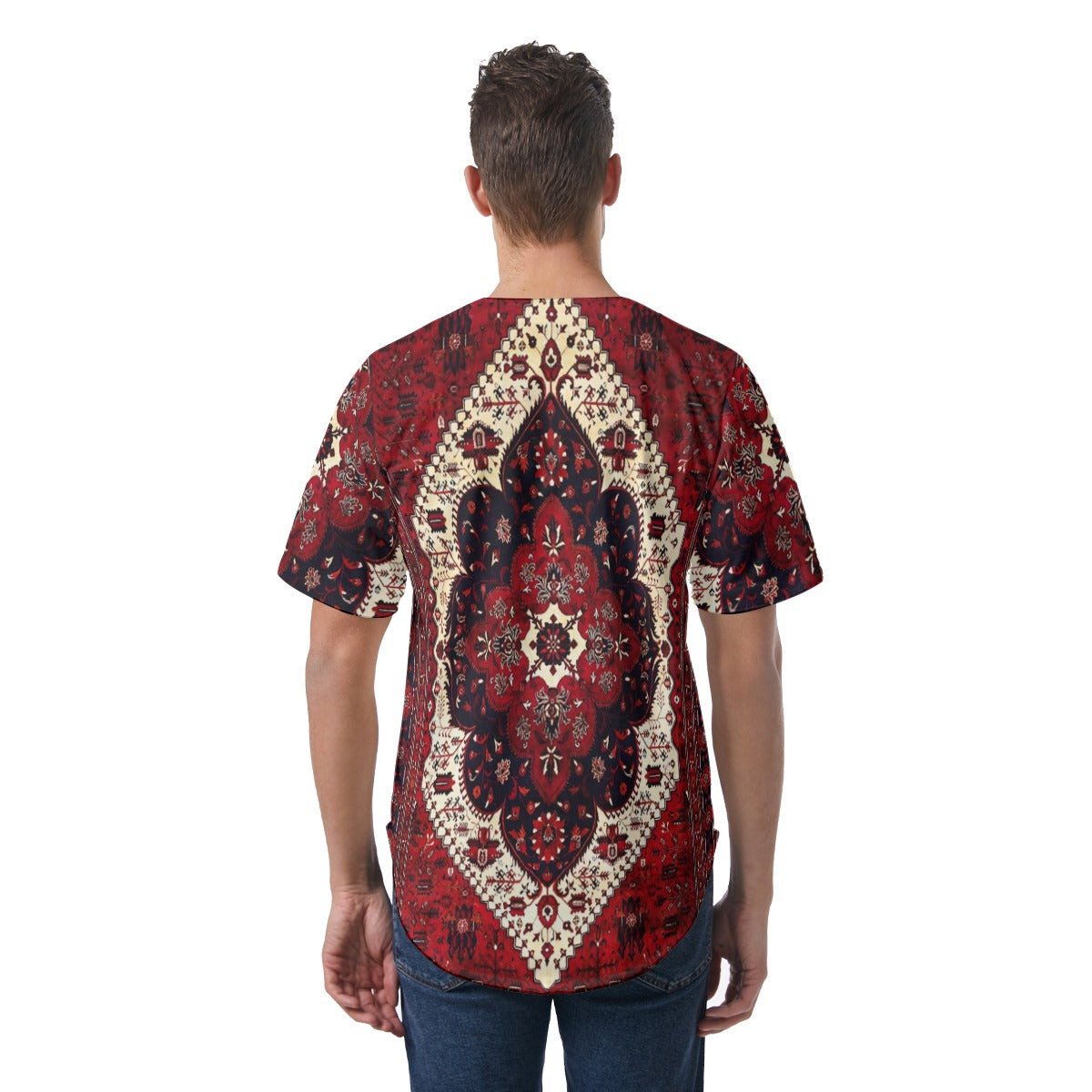 Men's Short Sleeve Baseball Jersey, Renaissance Red - Cream - Blk