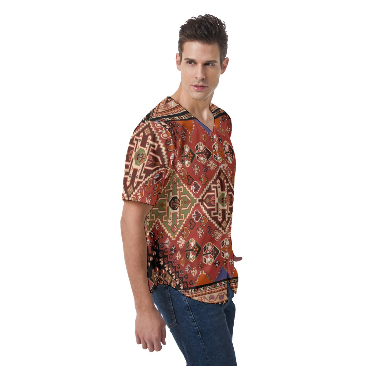 Men's Short Sleeve Baseball Jersey, Ethnic Earthtones 01