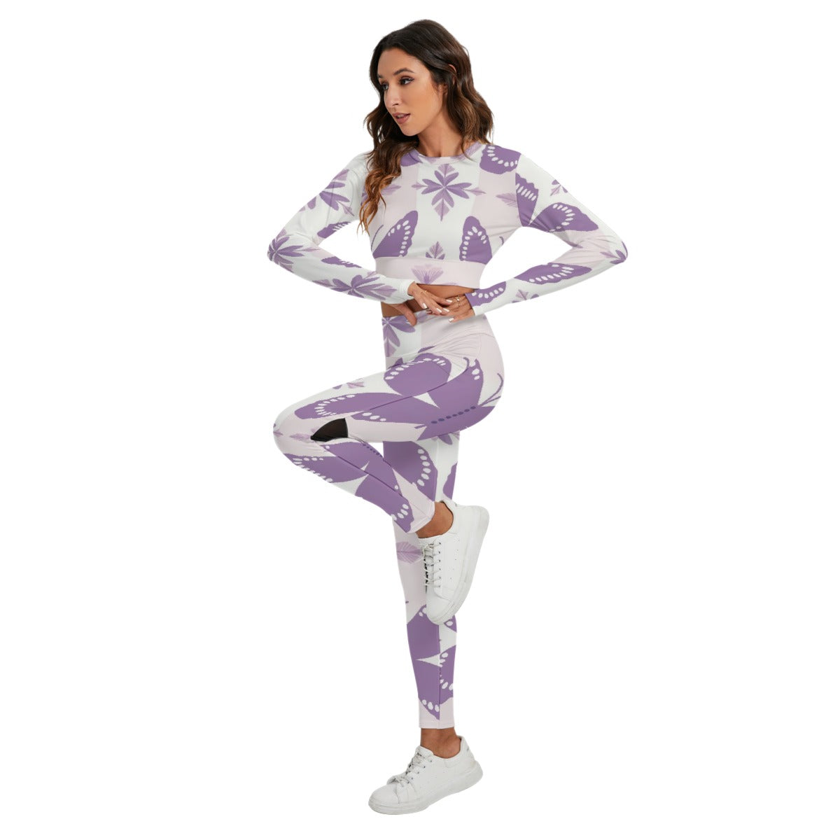 Women's Sport Set With Backless Top And Leggings, Lilac Butterfly 01