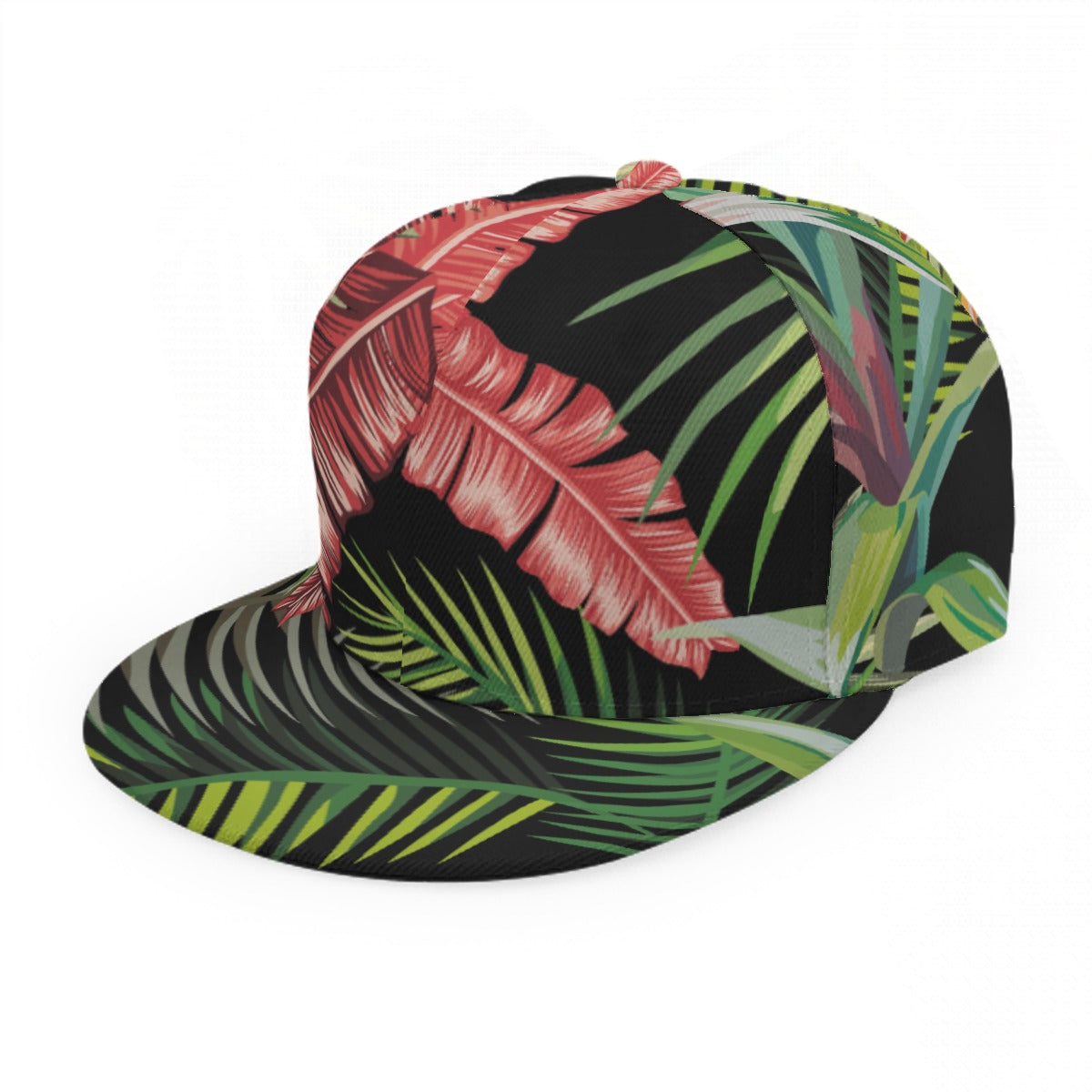 Baseball Cap With Flat Brim, Windward Side, Blk - Multi-Leaf 01