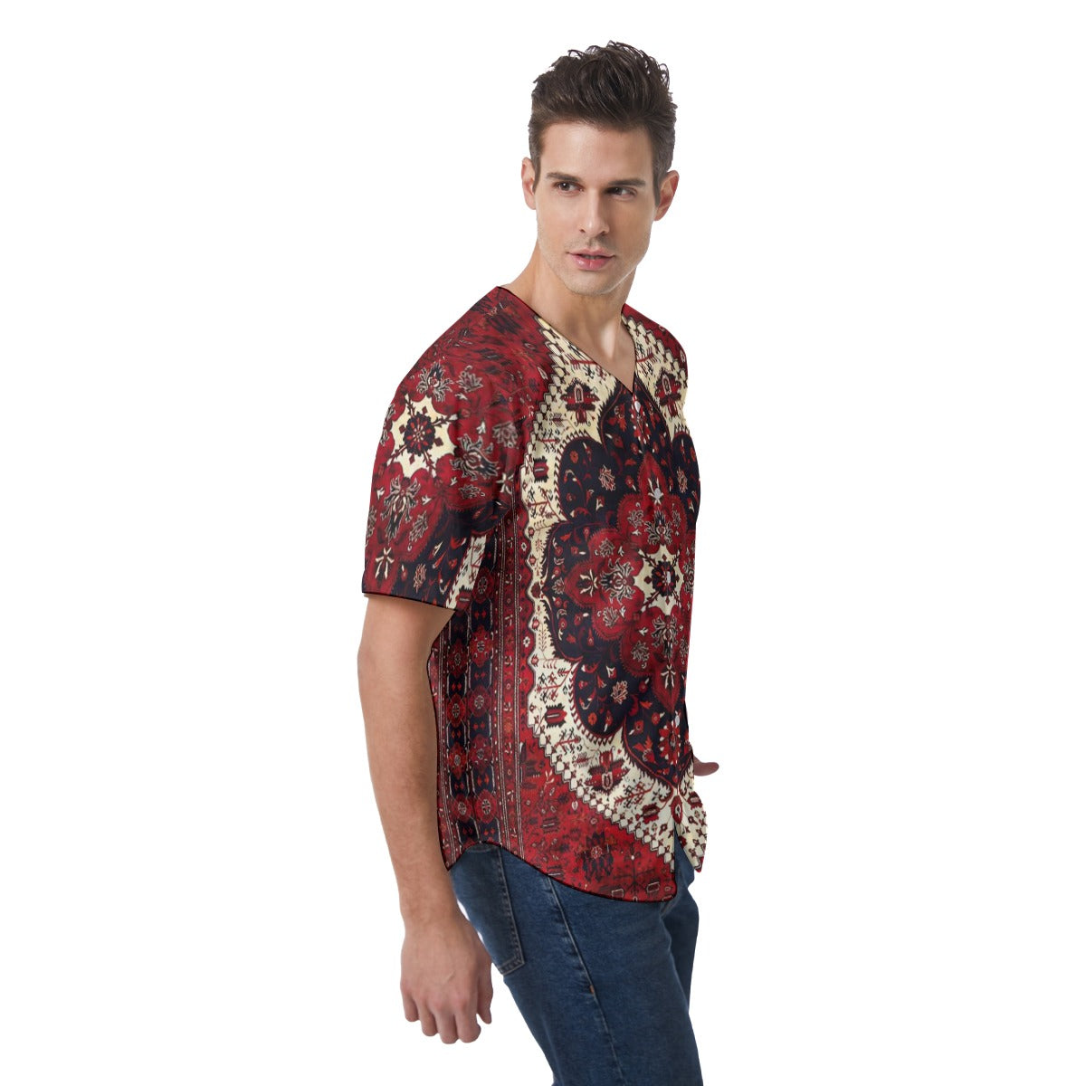 Men's Short Sleeve Baseball Jersey, Renaissance Red - Cream - Blk