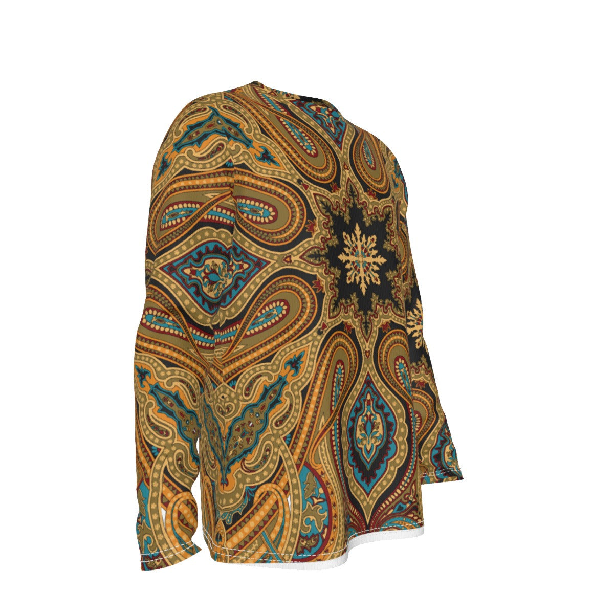 Men's Long Sleeve T-Shirt, Gold-Blue Paisleyish