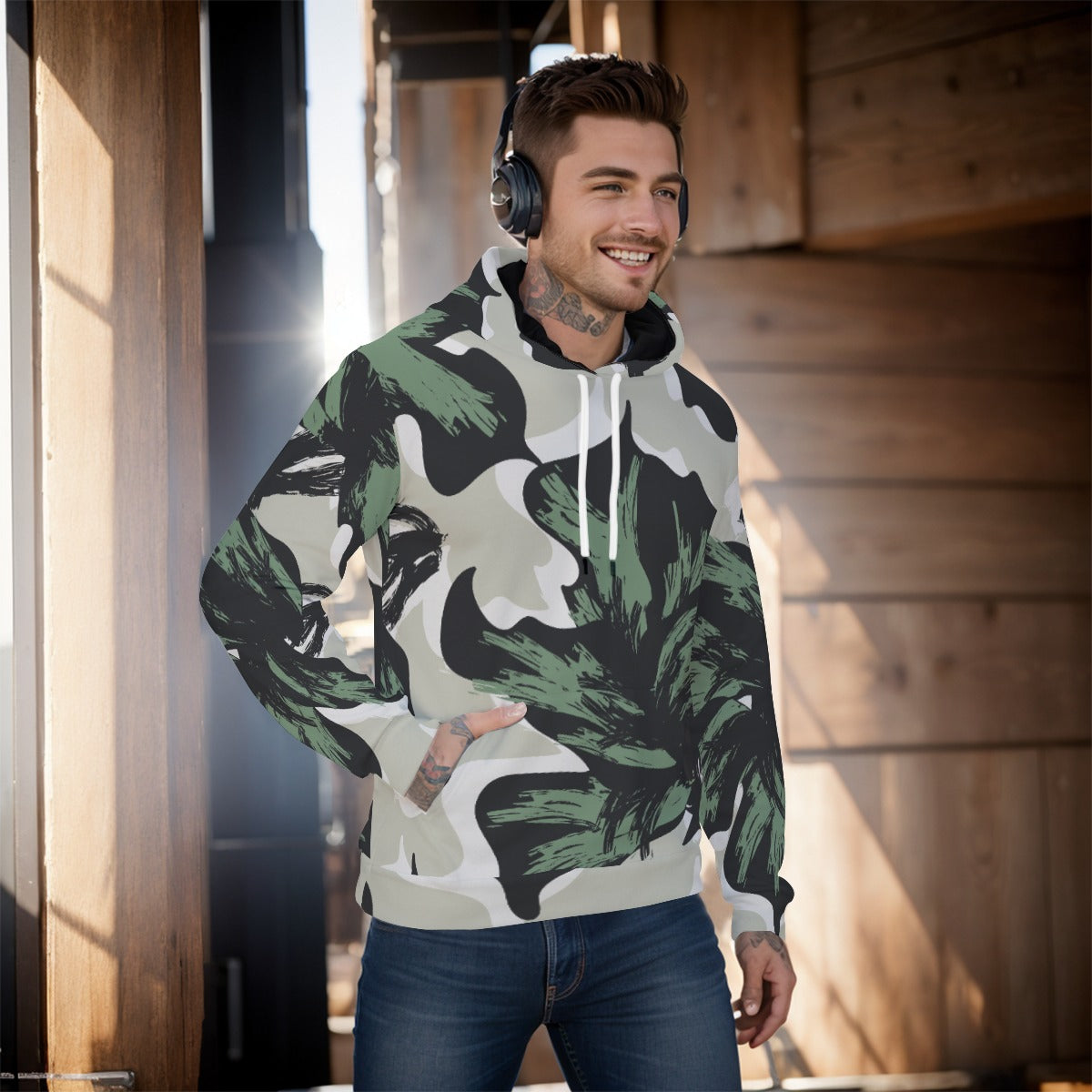 Men's Pullover Hoodie, Green Leafodendron