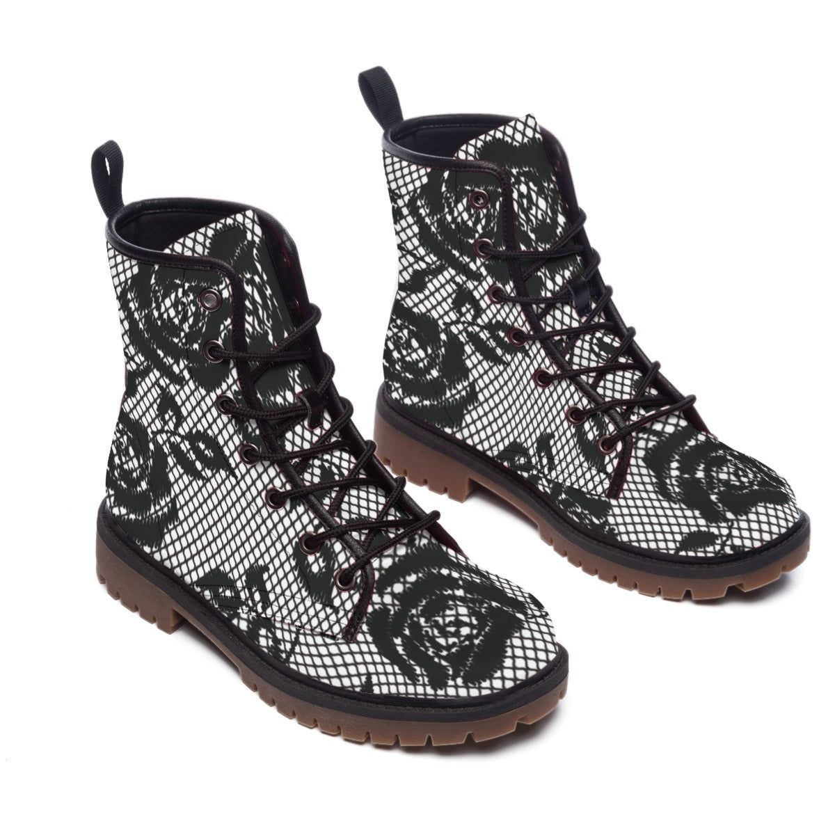 Men's Martin Short Boots, Black Floral Net 01