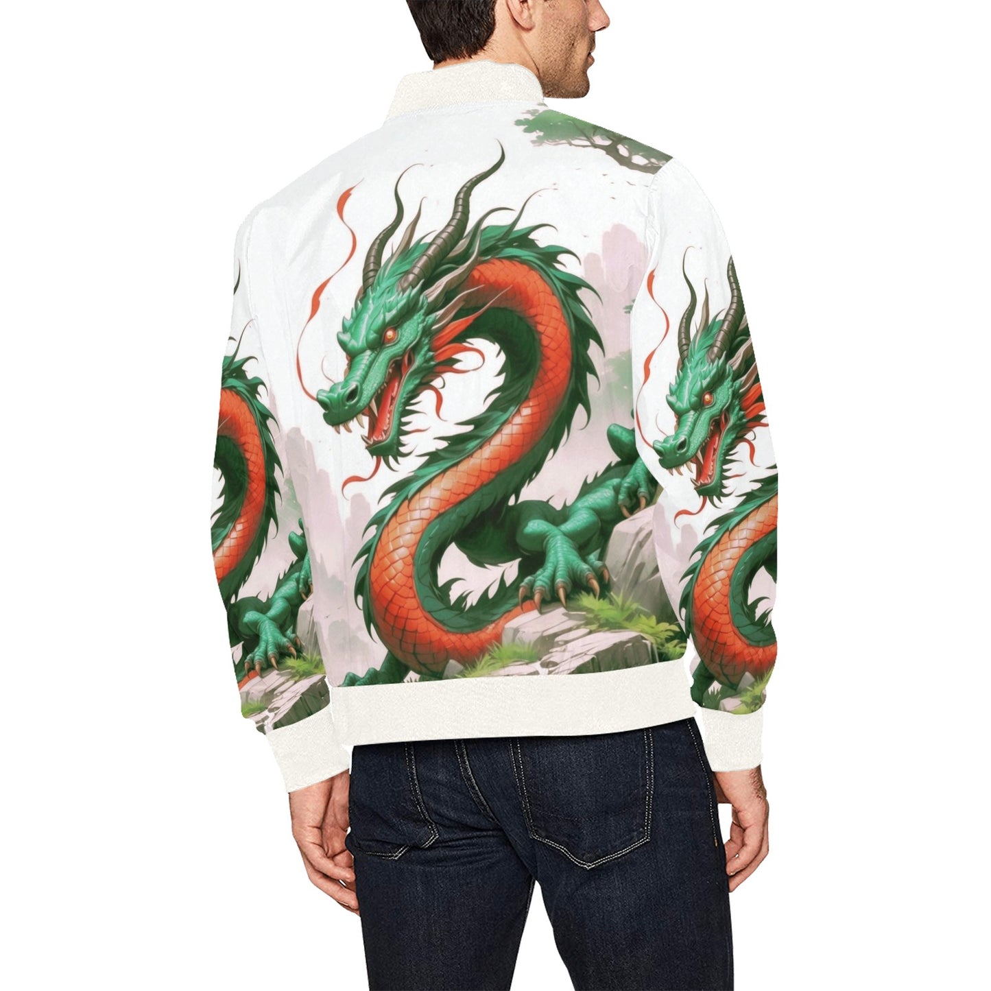 Chinese New Year 2024, Year of the Dragon, Wht 01, AOP Bomber Jacket for Men