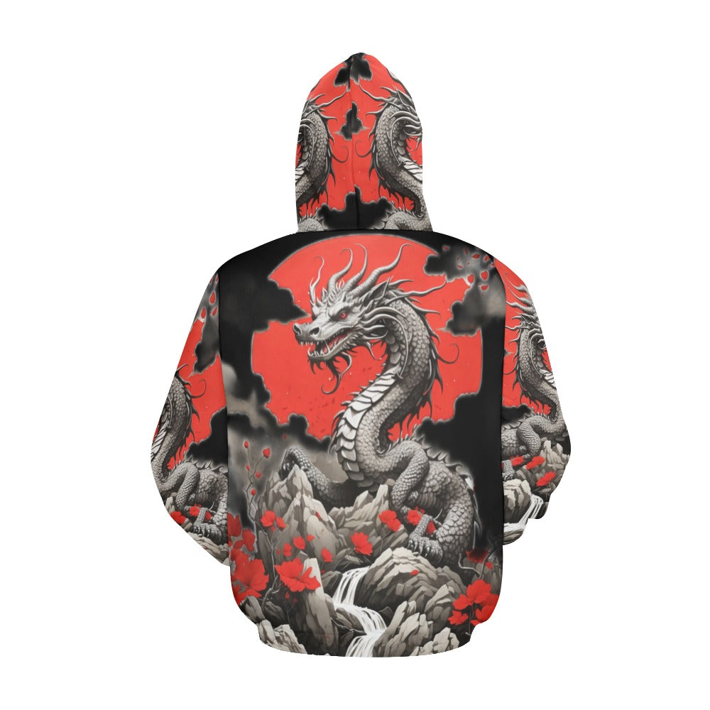 Chinese New Year 2024, Year of the Dragon, AOP, Hoodie for Men, Red-Wht 01