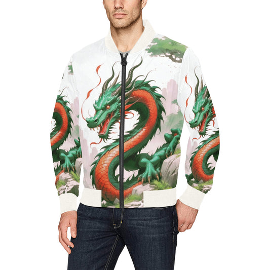 Chinese New Year 2024, Year of the Dragon, Wht 01, AOP Bomber Jacket for Men