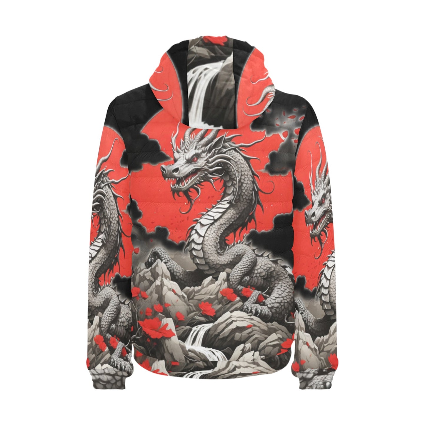 Chinese New Year 2024_Year of the Dragon, Puffy Parka 02, Red-White B/W Dragon