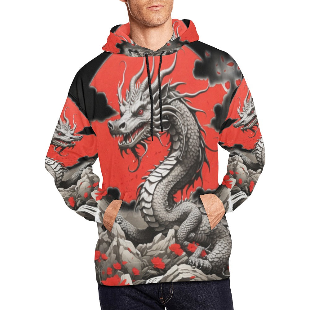 Chinese New Year 2024, Year of the Dragon, AOP, Hoodie for Men, Red-Wht 01