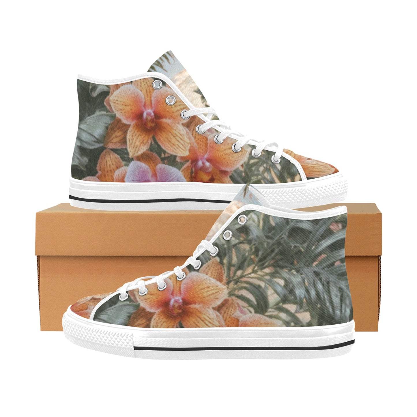 High Top Canvas Shoes, Hawaiian Shirt Pattern, Windward Side Floral Sunrise 01