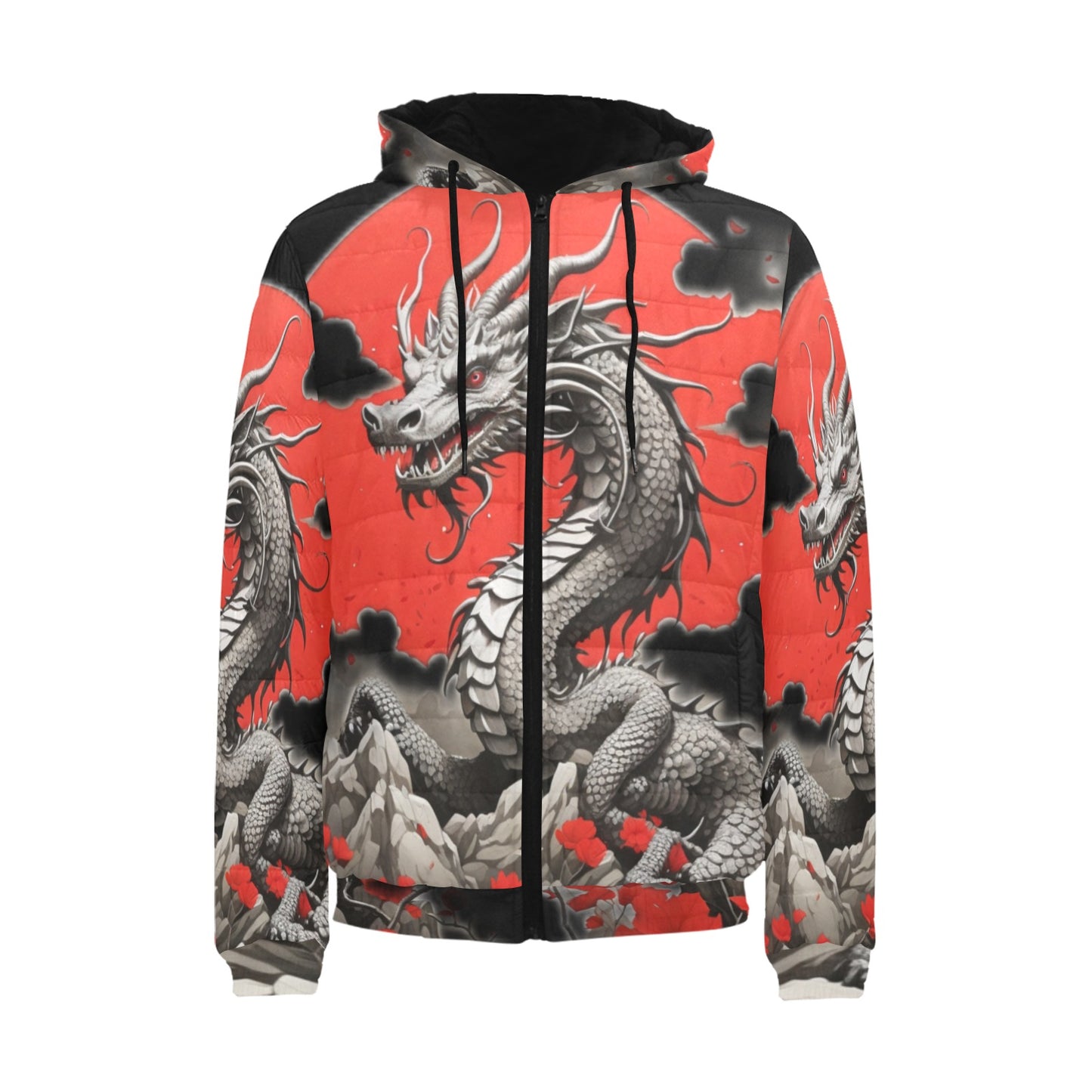 Chinese New Year 2024_Year of the Dragon, Puffy Parka 02, Red-White B/W Dragon