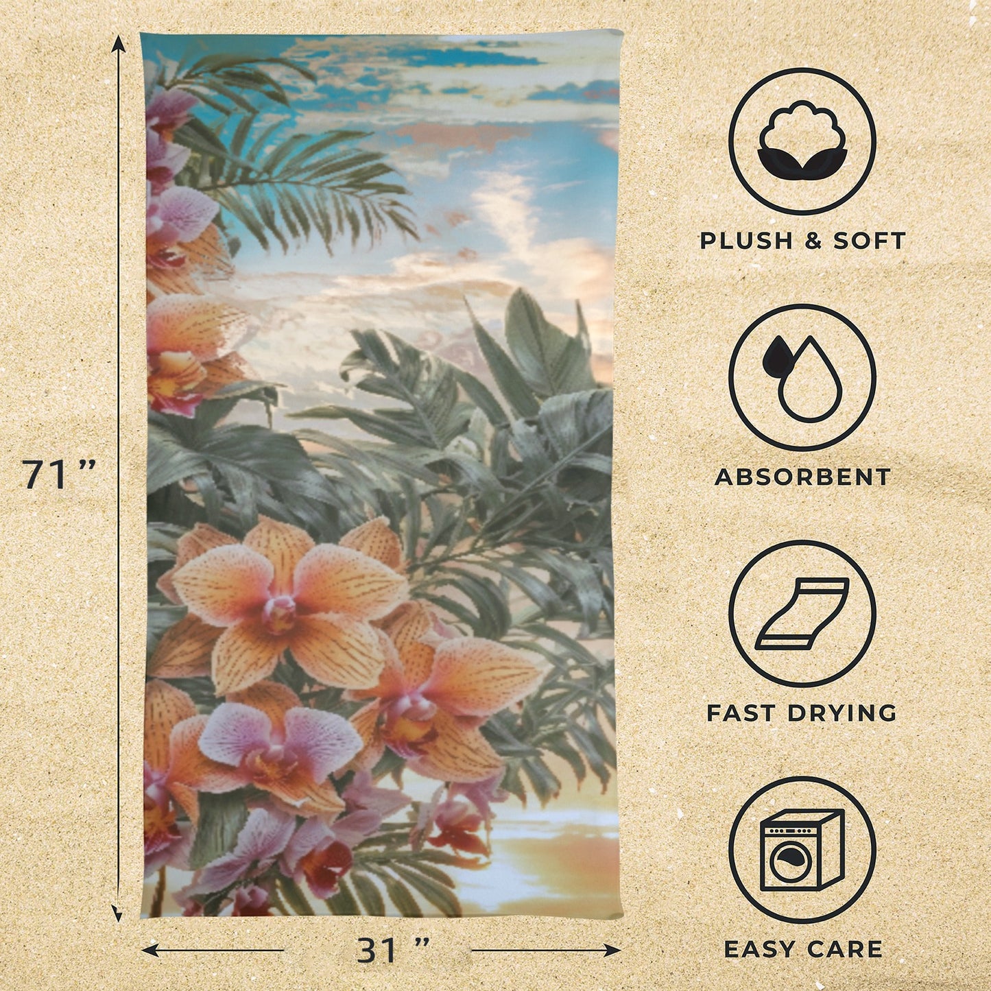 Beach Towel, Hawaiian Shirt Pattern, Windward Side Sunrise 01