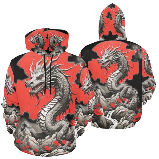 Chinese New Year 2024, Year of the Dragon, AOP, Hoodie for Men, Red-Wht 01