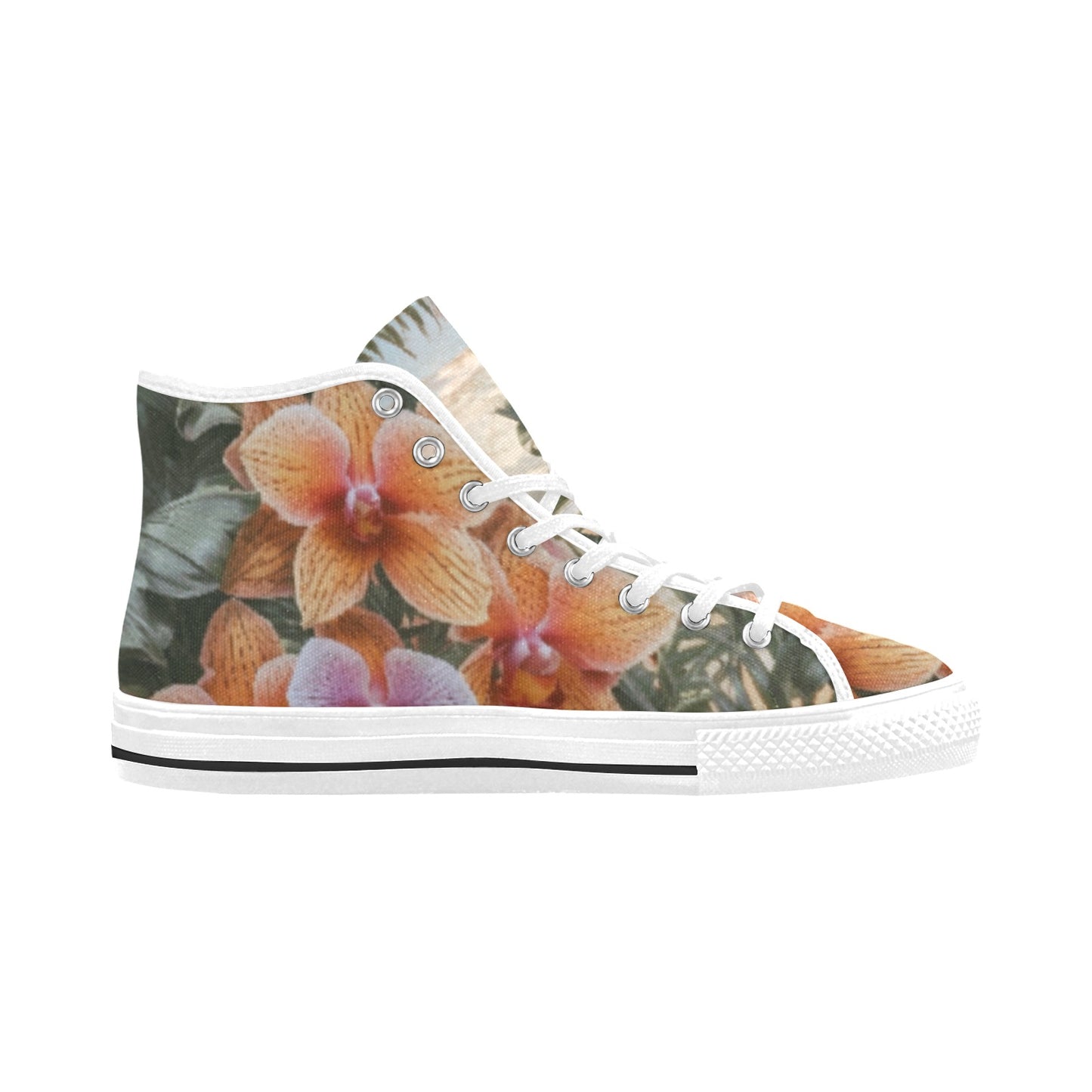 High Top Canvas Shoes, Hawaiian Shirt Pattern, Windward Side Floral Sunrise 01