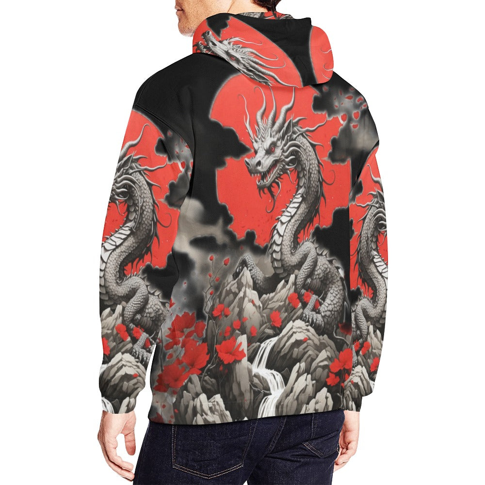 Chinese New Year 2024, Year of the Dragon, AOP, Hoodie for Men, Red-Wht 01