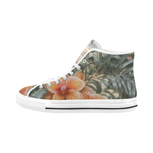 High Top Canvas Shoes, Hawaiian Shirt Pattern, Windward Side Floral Sunrise 01